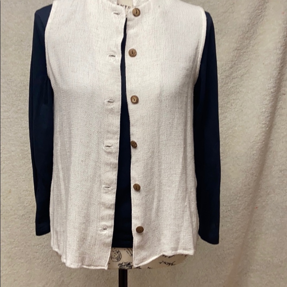 Maggie Lawrence Vintage Cream Vest,  Rayon/ Flax Loose Weave buttons, M